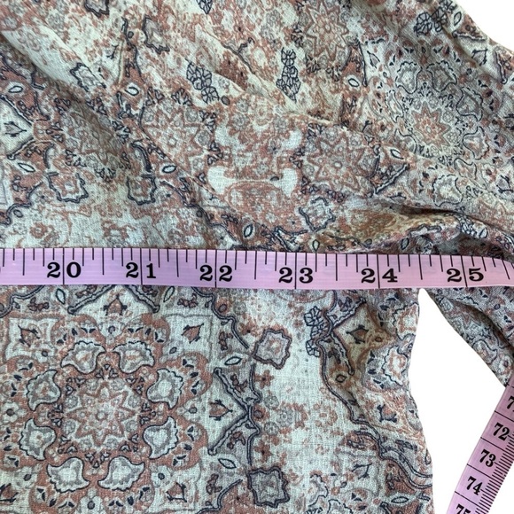 Lucky Brand Pastel Pink Boho Printed Peasant Blouse w Tie Flowy Lightweight XL - Picture 14 of 16